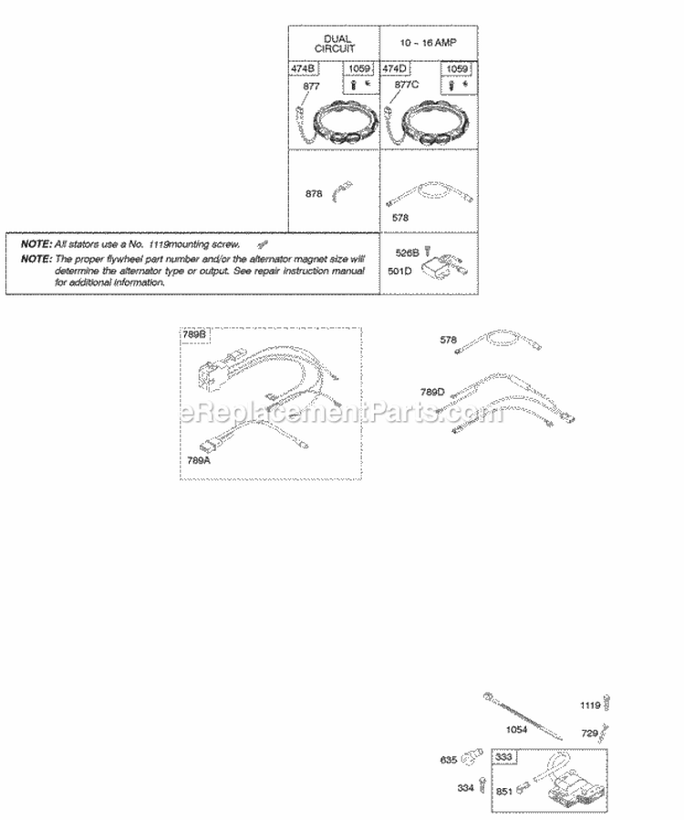 Alternators Ignition Diagram and Parts List for 40F777-0111-E1  Briggs and Stratton Engine